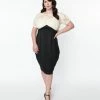 Unique Vintage Plus Size Ivory Lace & Black Wiggle Dress