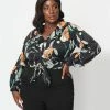 Unique Vintage Plus Size Black & Orange Floral Ruffled & Ready Crop Top