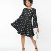Unique Vintage Black & White Star Print Flare Dress