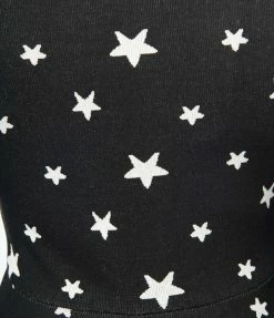 Unique Vintage Black & White Star Print Flare Dress