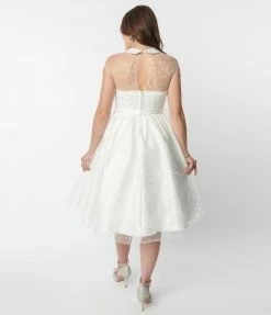 Unique Vintage White & Iridescent Heart Bridal Swing Dress Clothing