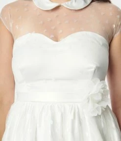 Unique Vintage White & Iridescent Heart Bridal Swing Dress Clothing