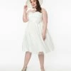 Unique Vintage Plus Size White & Iridescent Heart Bridal Swing Dress New Arrivals!