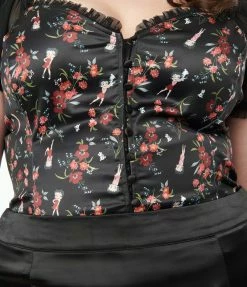 Betty Boop X Unique Vintage Plus Size Black Floral Sweetheart Blouse