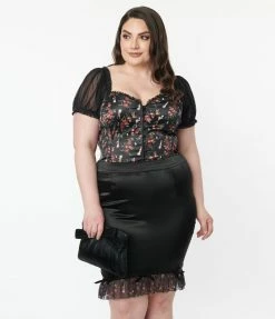 Betty Boop X Unique Vintage Plus Size Black Floral Sweetheart Blouse