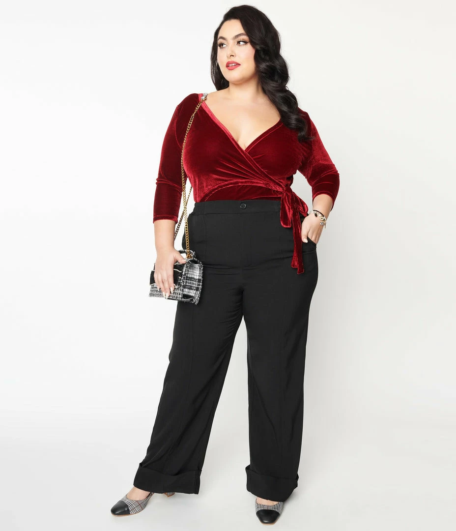 Unique Vintage Plus Size Black Wide Cuff Pants