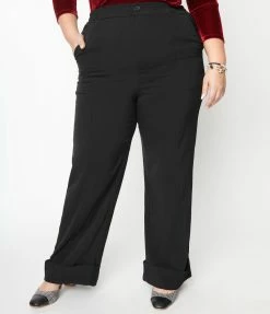 Unique Vintage Plus Size Black Wide Cuff Pants