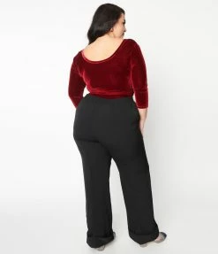 Unique Vintage Plus Size Black Wide Cuff Pants