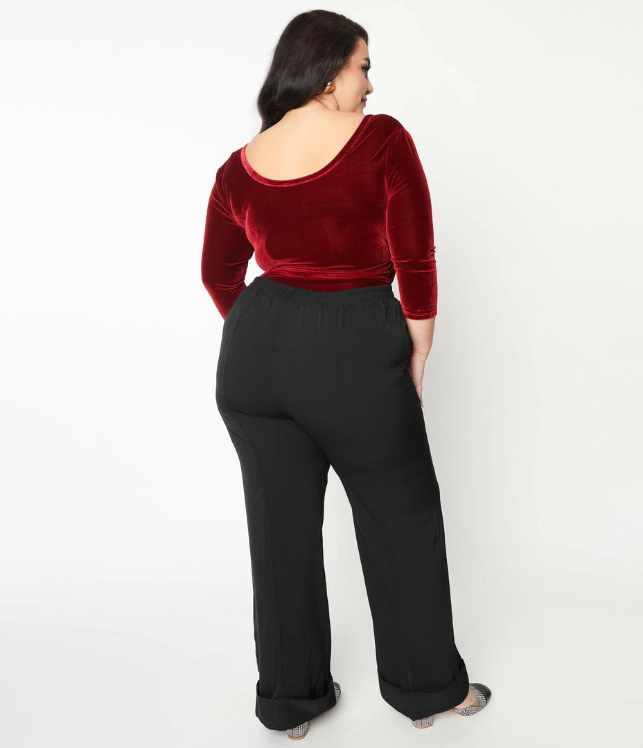 Unique Vintage Plus Size Black Wide Cuff Pants