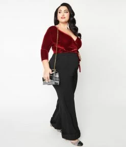 Unique Vintage Plus Size Black Wide Cuff Pants