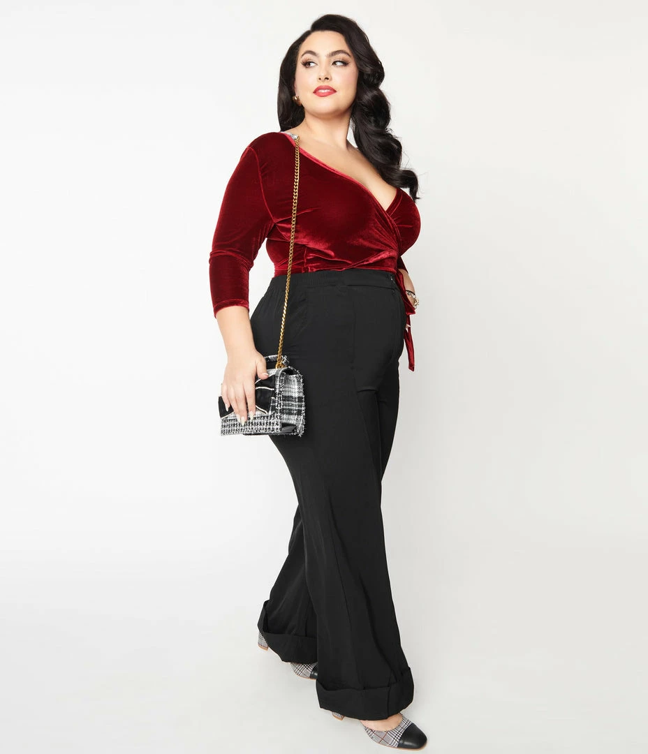 Unique Vintage Plus Size Black Wide Cuff Pants