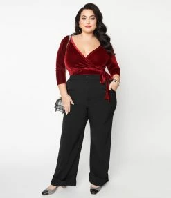 Unique Vintage Plus Size Black Wide Cuff Pants