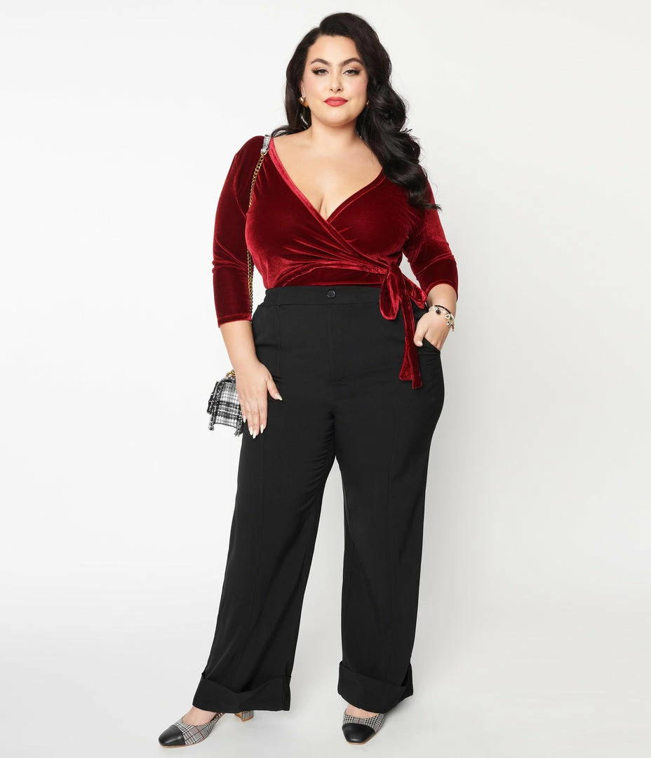 Unique Vintage Plus Size Black Wide Cuff Pants