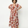 Swimwear Unique Vintage Rust & White Floral Burton Caftan Dress