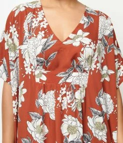 Swimwear Unique Vintage Rust & White Floral Burton Caftan Dress