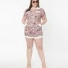 Jaws X Unique Vintage Plus Size Pink & Black Doodle Print Mia Romper