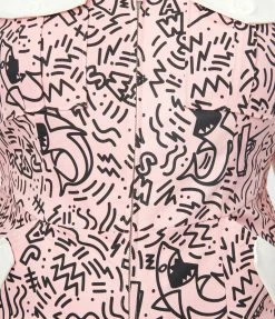 Jaws X Unique Vintage Plus Size Pink & Black Doodle Print Mia Romper