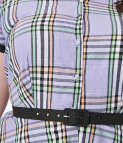 Unique Vintage Plus Size 1950s Lavender Plaid Alexis Swing Dress