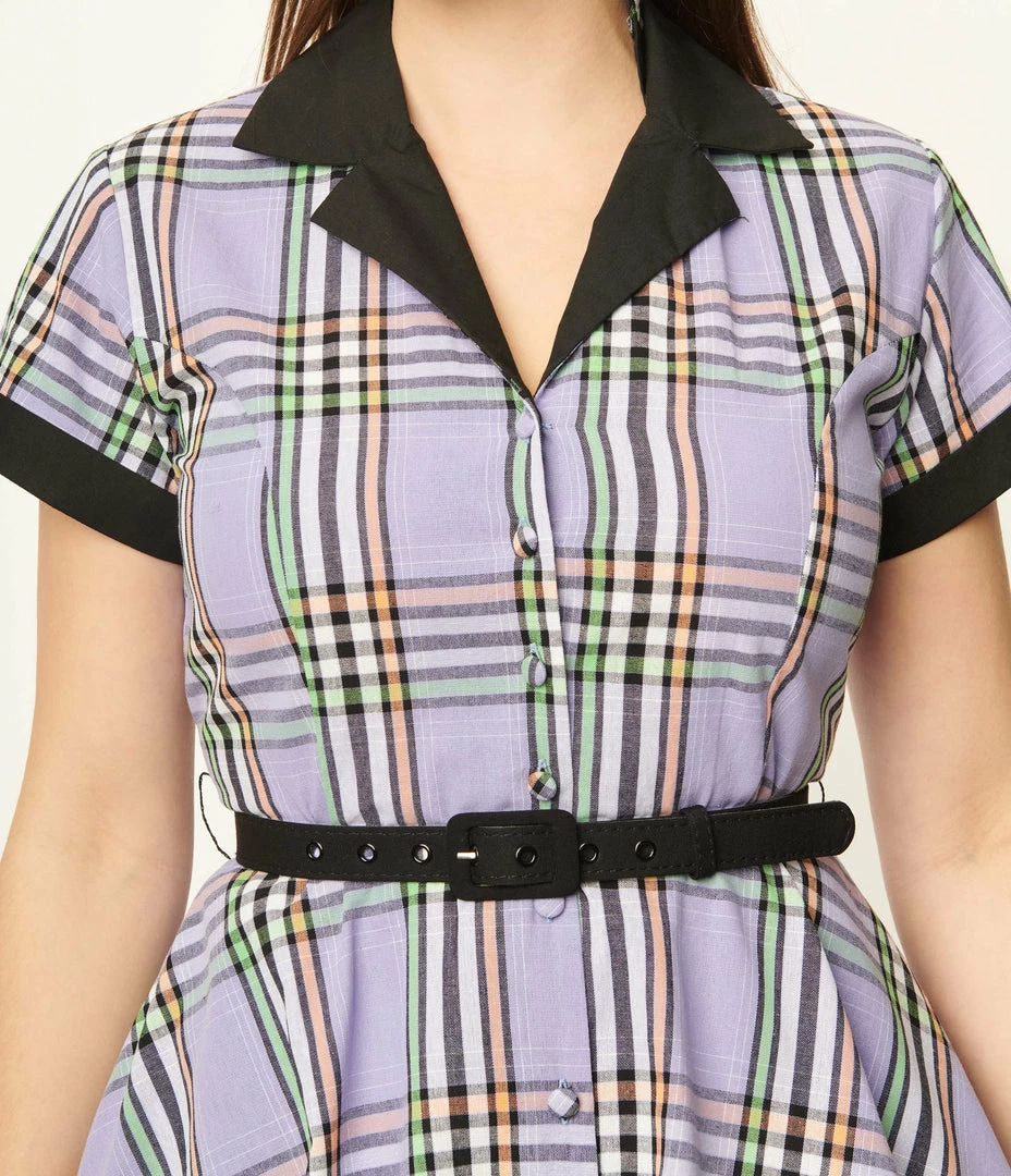 Unique Vintage 1950s Lavender Plaid Alexis Swing Dress Sale