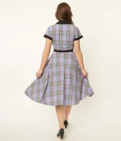 Unique Vintage 1950s Lavender Plaid Alexis Swing Dress Sale