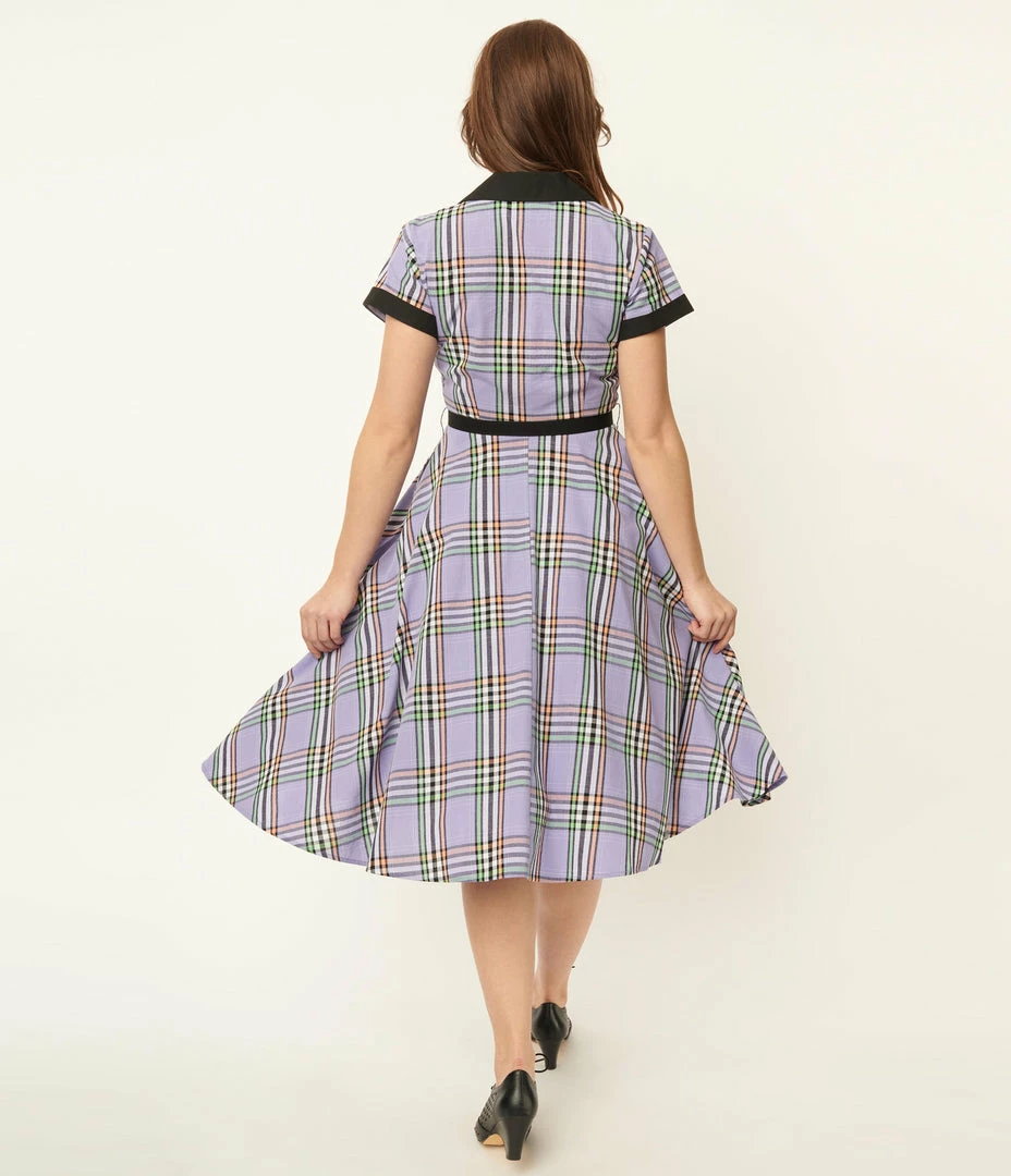 Unique Vintage 1950s Lavender Plaid Alexis Swing Dress Sale