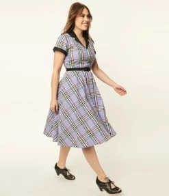 Unique Vintage 1950s Lavender Plaid Alexis Swing Dress Sale