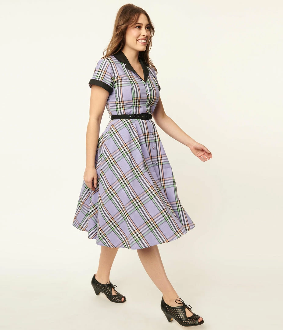 Unique Vintage 1950s Lavender Plaid Alexis Swing Dress Sale