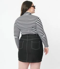 Trending Unique Vintage Plus Size Black & White Stripe Turtleneck Cherie Top