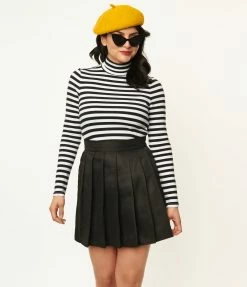 Trending Unique Vintage Black & White Stripe Turtleneck Cherie Top