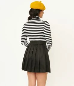 Trending Unique Vintage Black & White Stripe Turtleneck Cherie Top