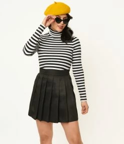 Trending Unique Vintage Black & White Stripe Turtleneck Cherie Top