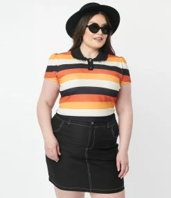 Unique Vintage Plus Size Candy Corn Stripes Crop Top