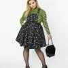 Unique Vintage Plus Size Black Glow In The Dark Moon Print Brionne Pinafore Skirt