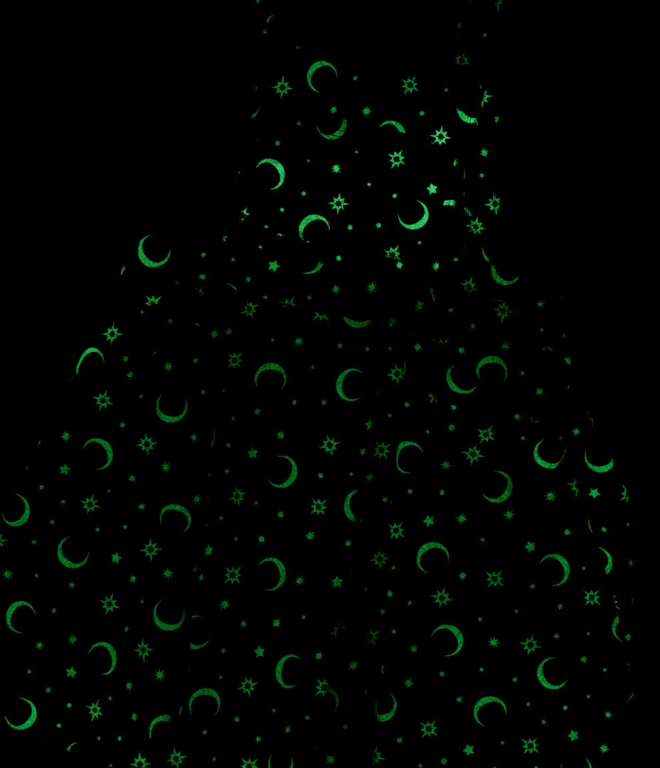 Unique Vintage Plus Size Black Glow In The Dark Moon Print Brionne Pinafore Skirt