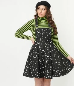 Unique Vintage Black Glow In The Dark Moon Print Brionne Pinafore Skirt Sale