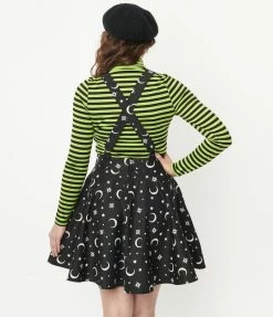 Unique Vintage Black Glow In The Dark Moon Print Brionne Pinafore Skirt Sale