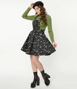 Unique Vintage Black Glow In The Dark Moon Print Brionne Pinafore Skirt Sale