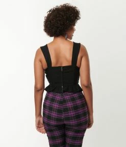 Trending Unique Vintage Black Lace Up Peplum Corset Top