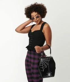 Trending Unique Vintage Black Lace Up Peplum Corset Top