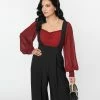 Unique Vintage Burgundy Chiffon Sleeve Bodysuit