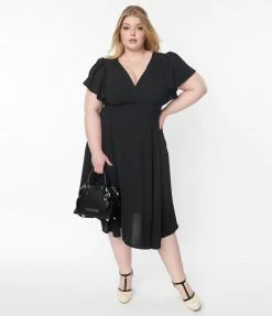 Trending Unique Vintage Plus Size Black Texture Swing Dress