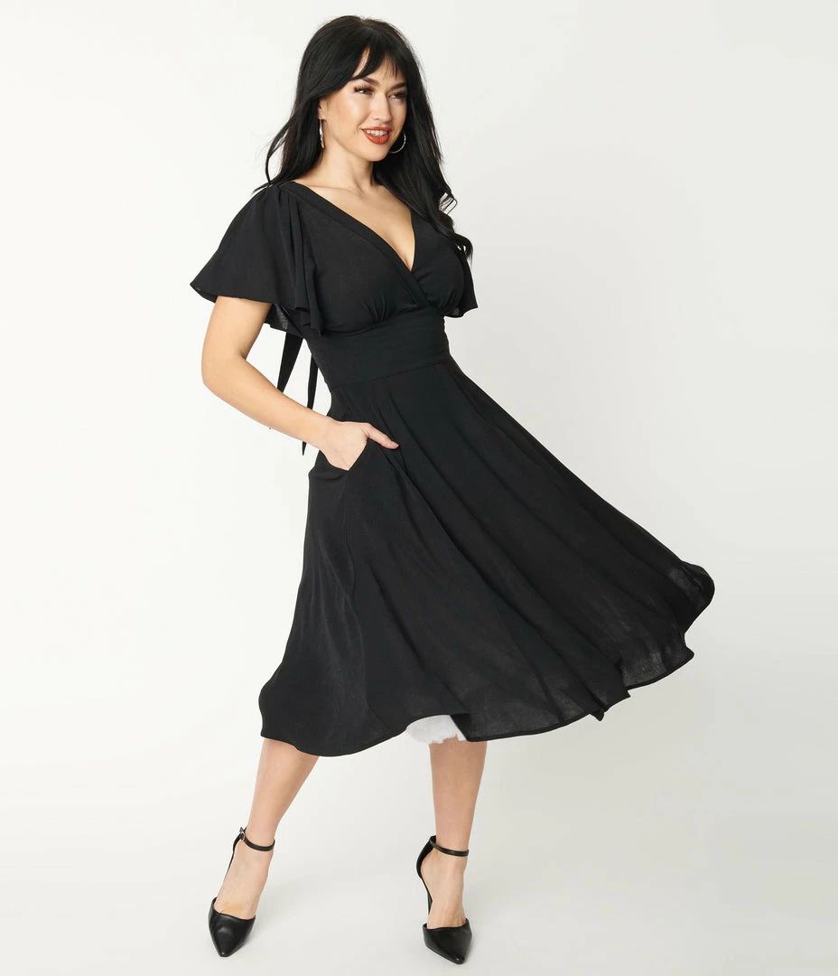 Trending Unique Vintage Black Texture Swing Dress