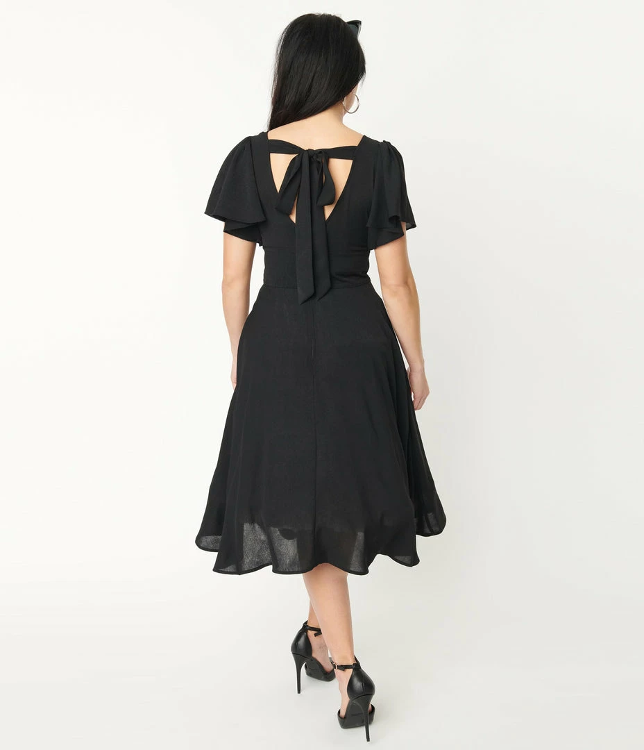 Trending Unique Vintage Black Texture Swing Dress