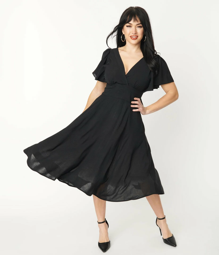 Trending Unique Vintage Black Texture Swing Dress