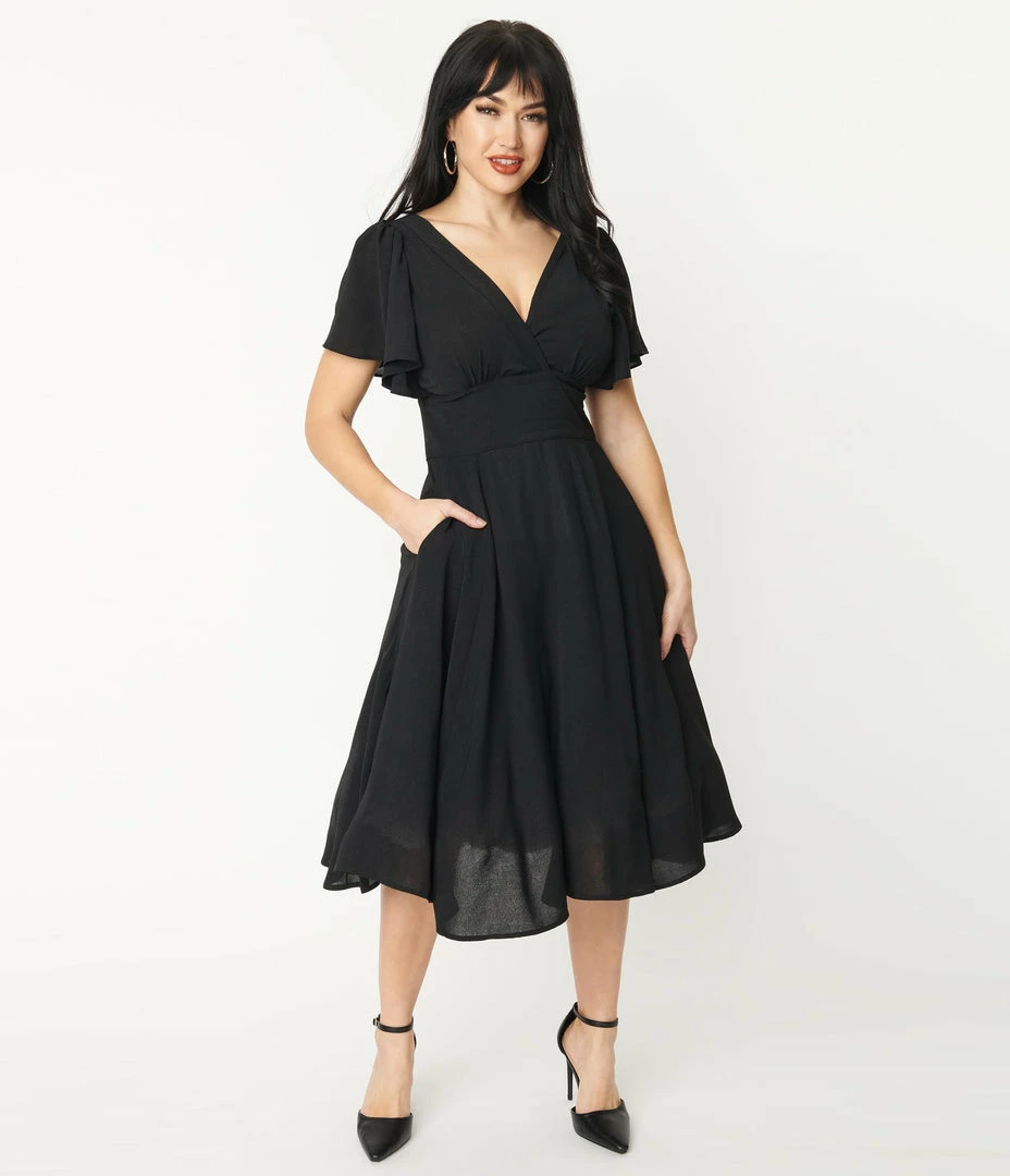 Trending Unique Vintage Black Texture Swing Dress