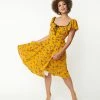 Unique Vintage 1950s Marigold & Butterfly Print Swing Dress