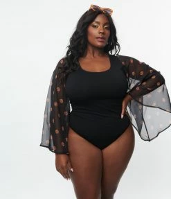 Sale Smak Parlour Plus Size Black & Pumpkin Bell Sleeve Bodysuit