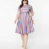 Sale Unique Vintage Plus Size Neapolitan Stripes Short Sleeve Nicole Swing Dress