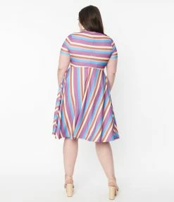 Sale Unique Vintage Plus Size Neapolitan Stripes Short Sleeve Nicole Swing Dress