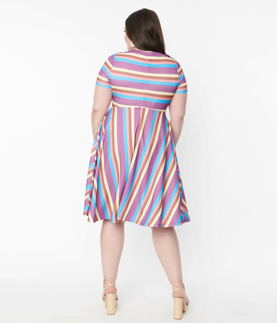 Sale Unique Vintage Plus Size Neapolitan Stripes Short Sleeve Nicole Swing Dress